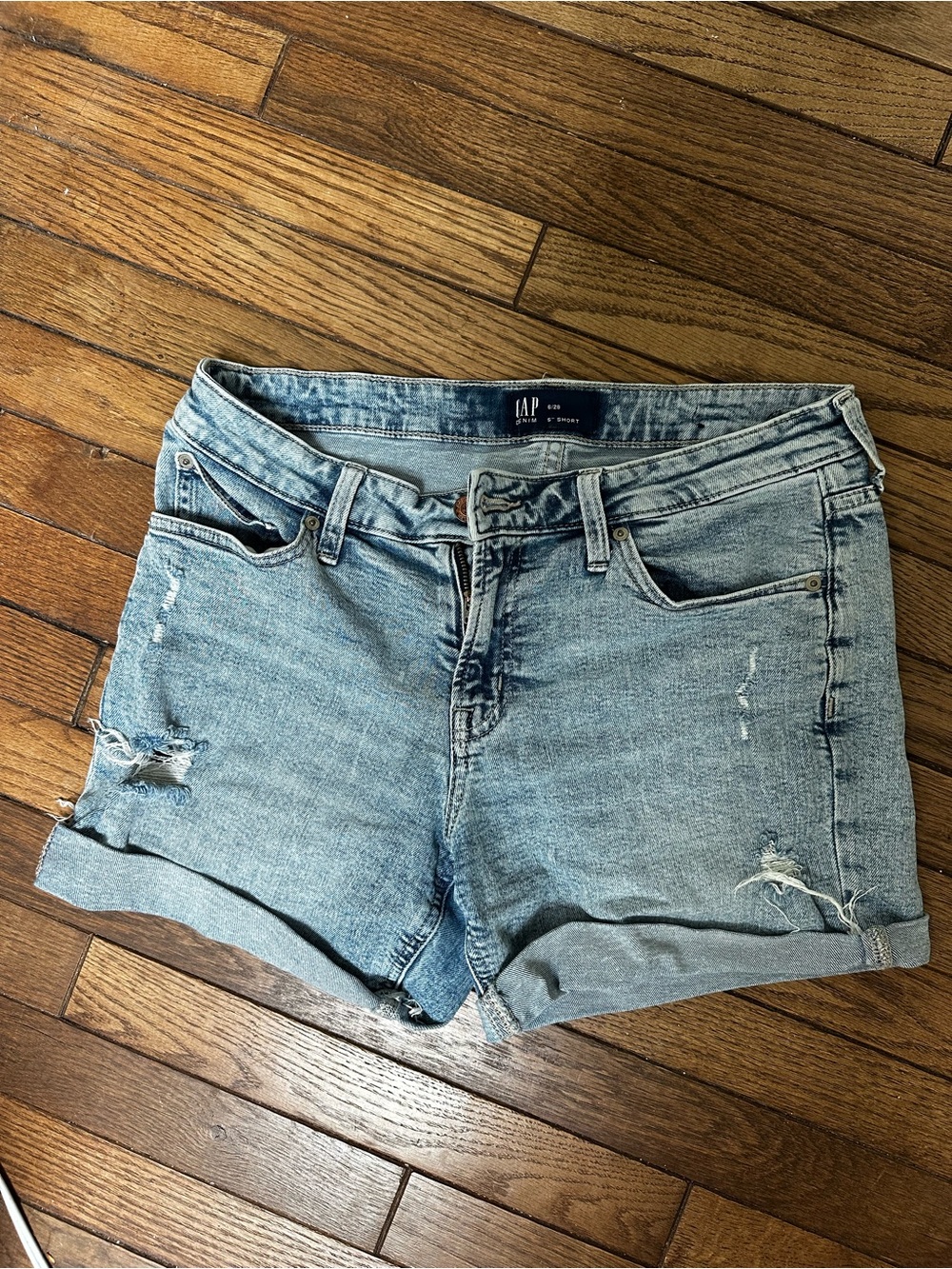 GAP Light Blue Distressed Cuffed Denim Shorts